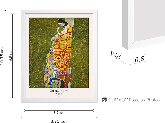 Poster Master Vintage Gustav Klimt Poster - Retro Hope II Print - Art Nouveau - Abstract Art - Symbolism Art - Aesthetic Art - Classic Painting - Colorful Living Room Decor - 8x10 White Framed