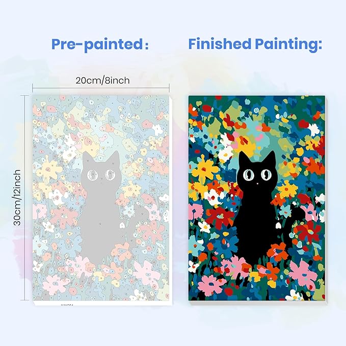 MXJSUA Black Cat Framed Paint by Numbers for Adults Beginners, Easy Adults' Paint-by-Number Kits on Canvas with Easel, Animal Acrylic Number Painting Crafts Kits Gifts for Home Decor, 8x12inch