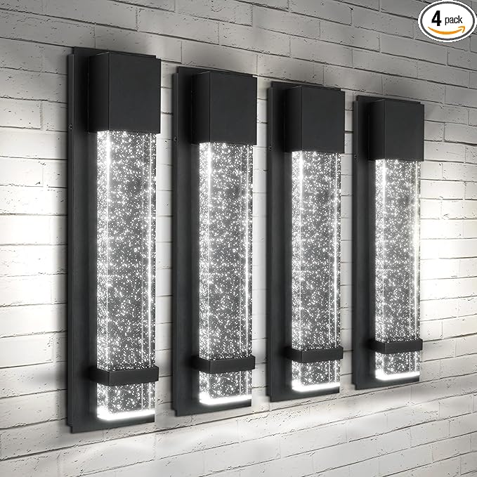 ASD LED 18" Bubble Glass Wall Light Fixture, Outdoor Dusk to Dawn Sconce | 3CCT, Waterproof, Photocell, ETL Listed | 12W 500LM 3000-5000K 120V | Exterior Lantern, Porch Lighting | Black, 4 Pack