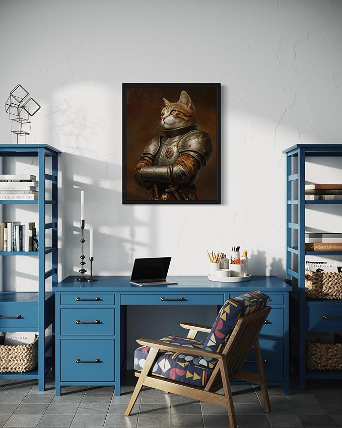 Knight Cat Portrait Art Poster Print, Kitten Painting Humor Pet Artwork Decor Gallery A8 (Knight Cat Portrait, 11 x 14 inches, Unframed)