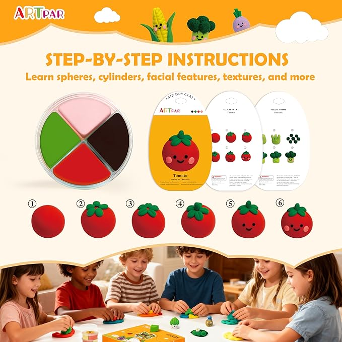 Air Dry Clay Kit for Kids - Vegetable Modeling Magic Clay Set, Soft & Non-Sticky with Tools & Tutorials, DIY Classroom Art Activities,School Crafts & Party Favors Birthday Festive Gifts