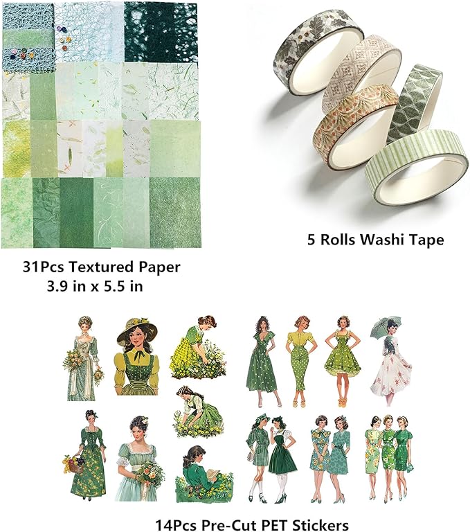 YagCu Vintage Aesthetic Scrapbook Kit, Scrapbooking and Journaling Supplies for Beginner, Junk Journal Materials, Bullet Journals Stationery, Planner DIY Arts Craft Collage, Women Adults