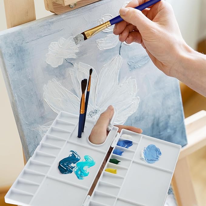 Watercolor Palette, Halobios Paint Palette with 20-Well and 5 Mixing Areas, Folding Paint Tray with Thumbhole and Paint Brush Holder, Plastic Painting Palette for Kids Beginners Artists(1 Pack)