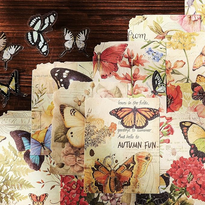 Yoksas 80 Sheets Vintage Butterfly Honeybee Flowers Garden Scrapbook Paper - Aesthetic Junk Journals Scrapbooking Decorative Paper for Posters,Card Making, Craft Supplies