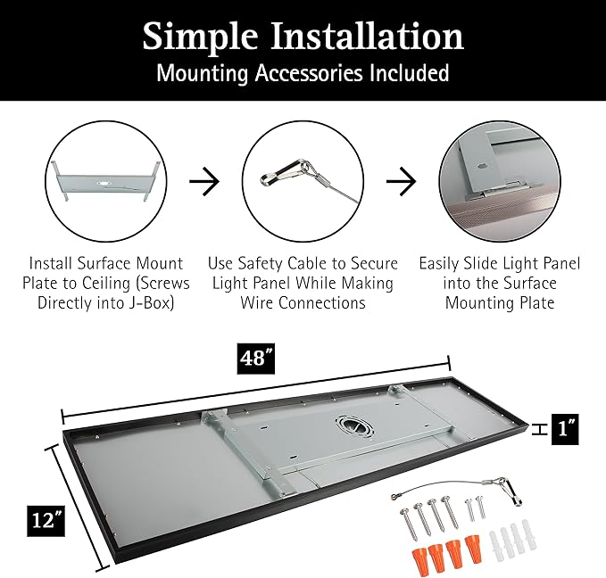 Ultralux 1x4 ft Surface Mount Ceiling Light Panel – Slim, Edge Lit, Flush Mount Flat Panel for Kitchen, Home & Office - TRIAC Dimmable, 3CCT Adjustable Color Temperature (Matte Black, 2 Pack)