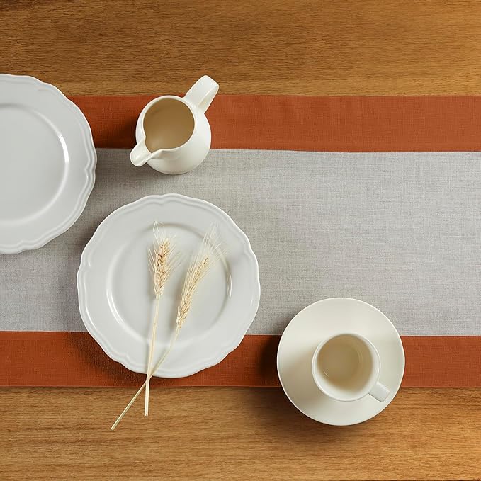 Solino Home Linen Table Runner 120 Inches Long - Cinnamon and Natural 100% Pure Linen 14 x 120 Inch Table Runner for Dining - Contempo
