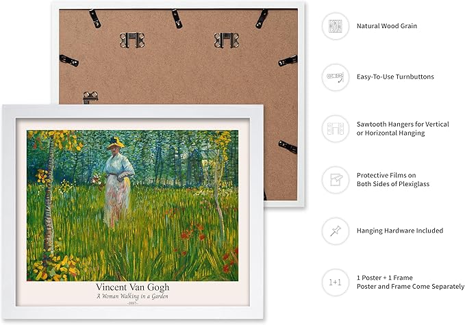 Monem Art Vintage Van Gogh Poster - Retro A Woman Walking In A Garden Print - Impressionism Art - Fine Art - Classic Painting Art - Floral Art - Bedroom or Office Decor - 11x14 White Framed