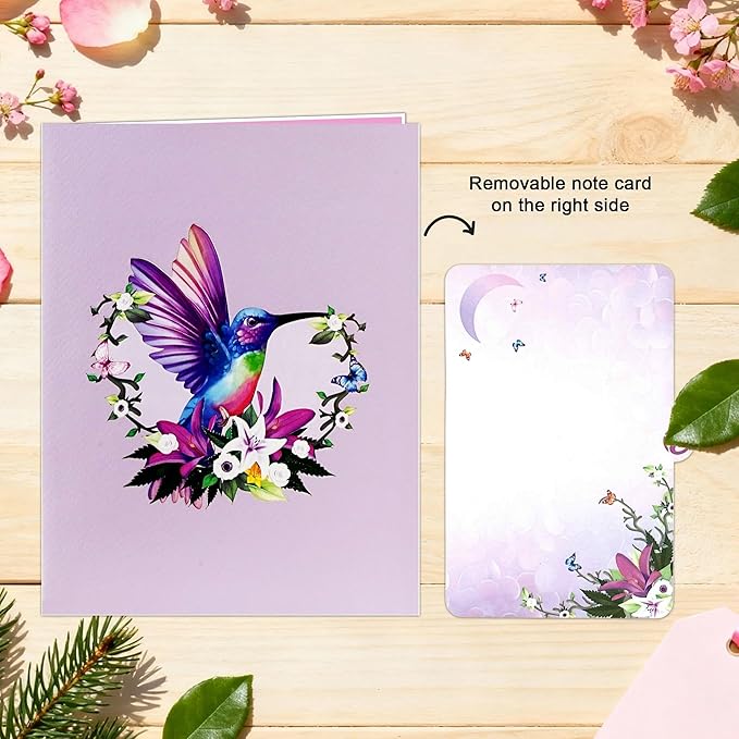 Greeting Card Hummingbird with Lilies and Butterflies 3D Pop-Up Cards Handmade Birthday Flower Gift for Women, Mom, Wife, Men 6x8 Inches Aniversary Wedding Christmas Gifts