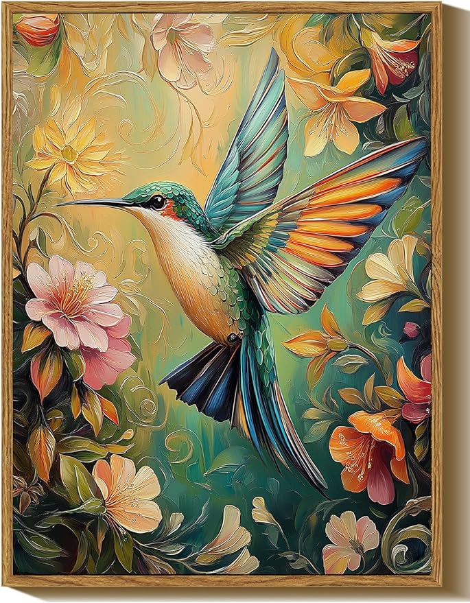 Framed Vintage Wall Art, Boho Canvas Wall Art, Dark Flowers Pictures, Nature Botanical Wall Decor, Bird Animal Paintings Prints, for Living Room Bedroom Home Decor 8x10in