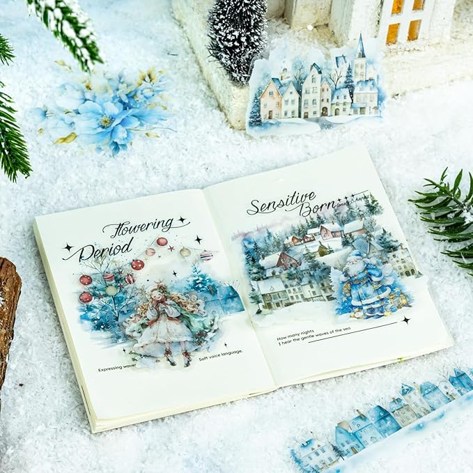 60Pcs Snow Country Winter PET Stickers, Large Landscape Stickers for Scrapbooking, DIY Crafts, Journaling, and Junk Journal Ephemera with Organizer