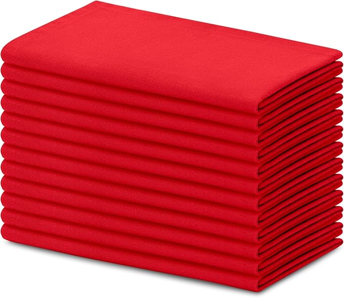 Blue Needles Solid Cloth Napkins Set of 12 Red 100% Cotton Dinner Napkins 18x18 inches - Soft, Reusable, Absorbent & Washable Linen, Ideal for Christmas Events, Parties & Everyday Use