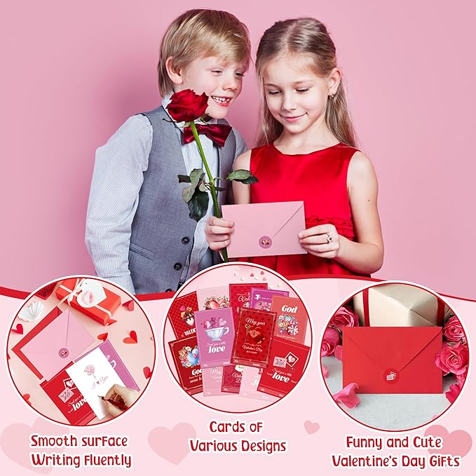 TICIAGA 24 Set Valentine's Day Vintage Blessed Greeting Cards with Envelop Retro Religious Sticker for Kid DIY Flower Heartfelt Notecard Exchange Gifts for Boys and Girls Christian School Party Favors