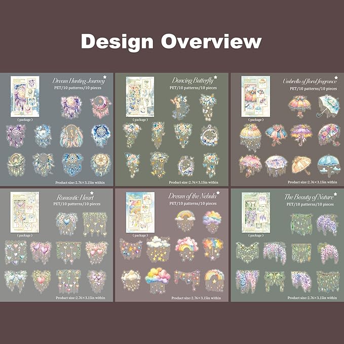 Fairy Tale PET Sticker Set, 60PCS Fantasy Scrapbook Supplies with Gold Foil Accents Waterproof Journal Stickers for DIY Crafts, Planners, and Collages