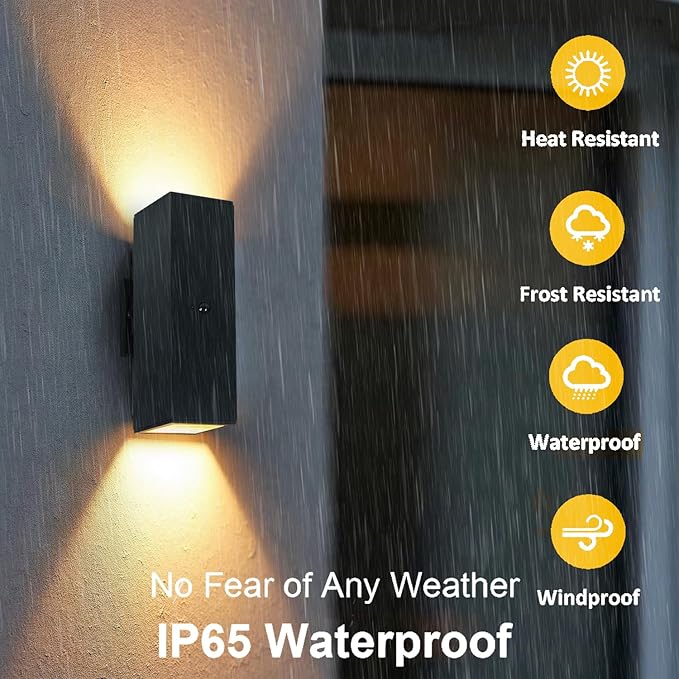 Motion Sensor Outdoor Wall Lights, Dusk to Dawn Porch & Patio Sconce with E26 Dimmable LED Bulbs, Black Aluminum Up & Down Exterior Lights for Garage, Garden, Front Door, ETL Listed