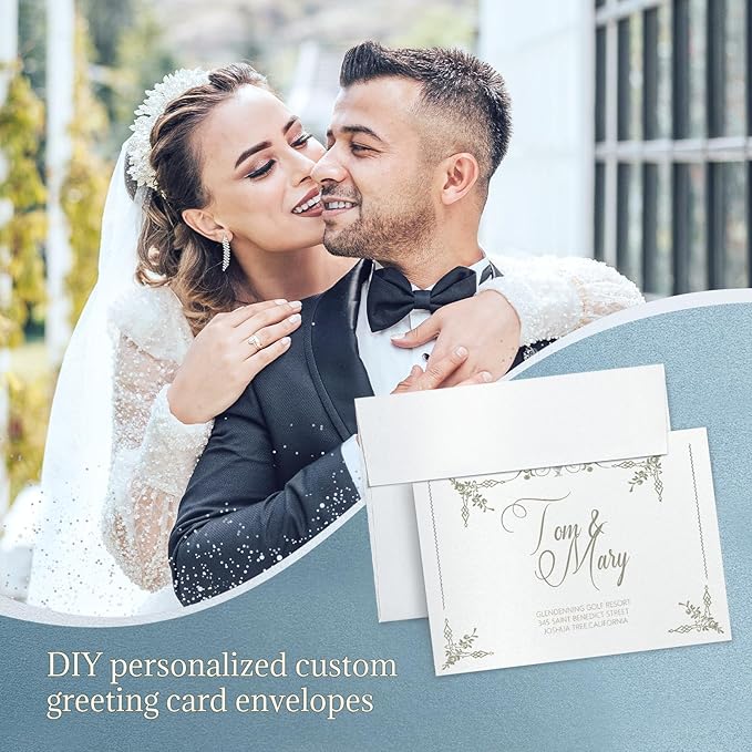 White Shimmer Blank Cards and Envelopes (Unfolded), Goefun Pearl 5x7 Flat Cardstock and A7 Envelopes Self Seal 100 Pack for Wedding, Invitations, DIY Greeting Cardstock, Thank You Cards & All Occasion