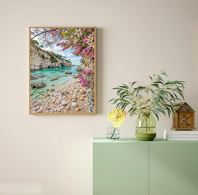 GXGLLPZBY Painting by Numbers for Adults Beginner,Sea Beach Flower Cliff Adult Paint by Number Kits on Canvas,DIY Oil Acrylic Number Painting Kit Home Wall Decor 15.7X19.7 inch