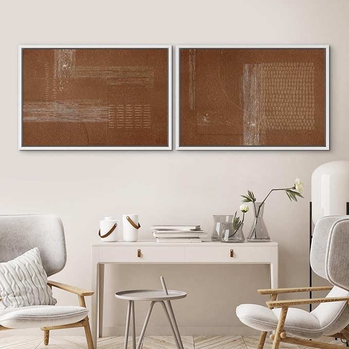 SIGNWIN Framed Canvas Print Wall Art Set Mid-Century Black Polygon Landscape Abstract Shapes Digital Art Modern Art Decorative Minimalism Vintage for Living Room, Bedroom, Office - 16"x24"x2 White