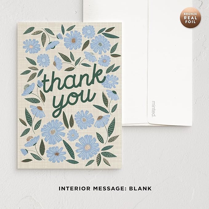 Minted Elegant Thank You Greeting Cards Pack, Set of 5, Thank You Notes Variety Pack, Folded Thank You Cards With Envelopes, Blank Inside for Personal Messages, Designed by Independent Artists