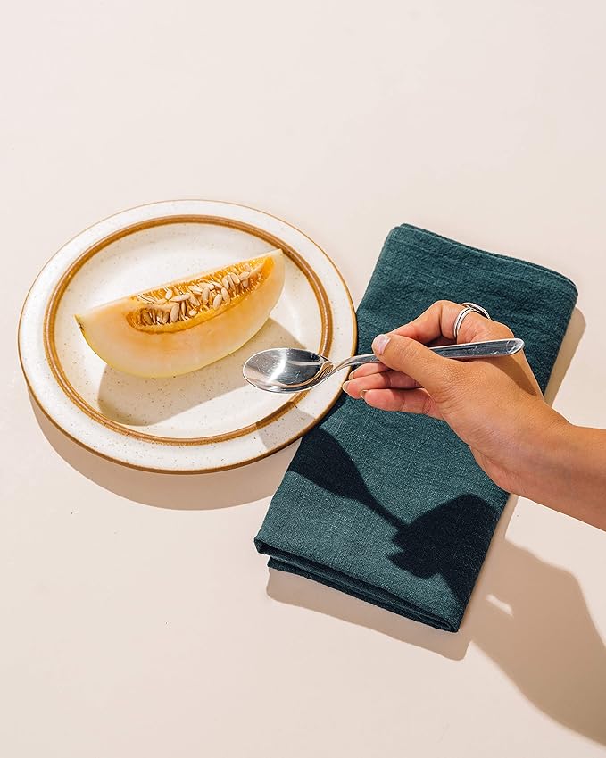 Caldo Linen Dinner Napkins - Rustic- Soft and Durable Cloth - Washable and Reusable- 4 Pack - 20x20 inch (Spruce)