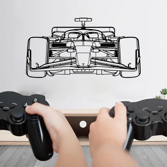 DecoSoul Formula 1 Metal Wall Art, F1 Race Car Metal Silhouette, Minimalist Sculpture for Garage, Man Cave, Sports Car, (Black - 25 x 5.5' inch)