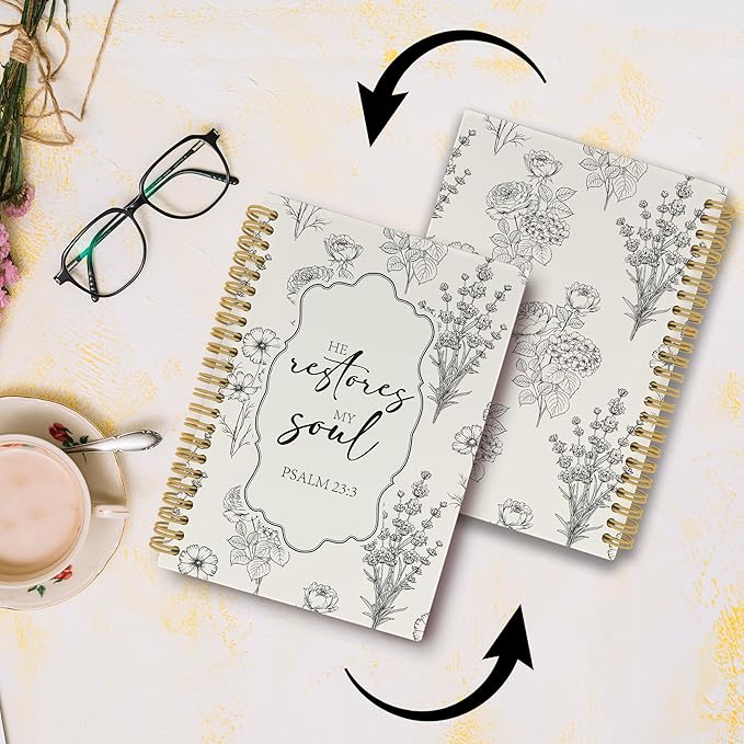 Christian Journal Notebook - Black Bible Verse Religious Scripture Notebooks College Ruled for Work School, Gifts for Women, Office Supplies, Hardcover Spiral Notebook 5.5"x8.3"