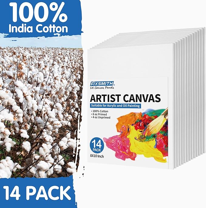 FIXSMITH Canvas Boards for Painting 9x12 Inch, Super Value 14 Pack Paint Canvases, White Blank Canvas Panels, 100% Cotton Primed Canvas Boards for Painting Art Supplies