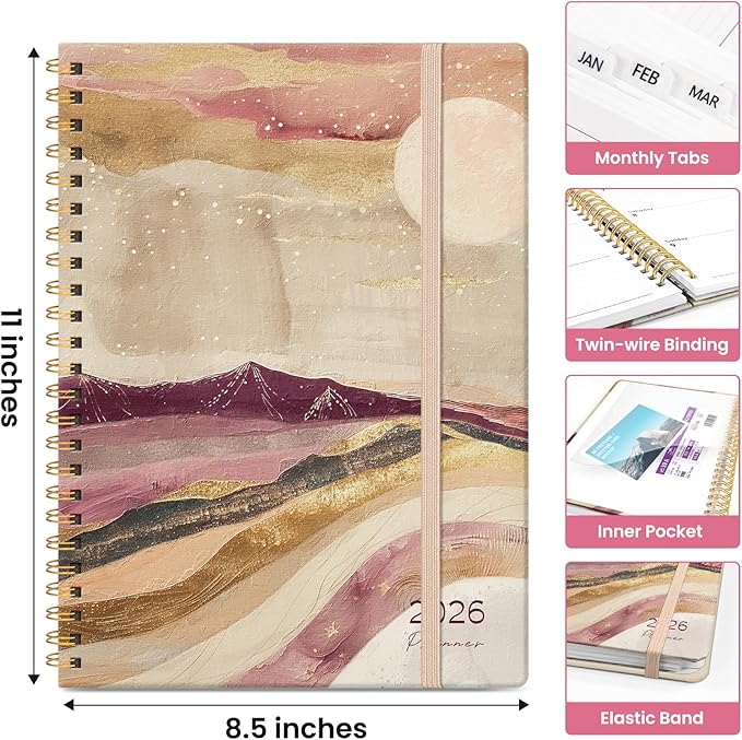 2026 Planner, Weekly and Monthly Calendar Planner for Women, Jan 2026 - Dec 2026, Hardcover Planning Agenda book with Tabs, Spiral Bound, Inner Pocket, Perfect for School Office Supplies, 8.5" x 11" - Landscape