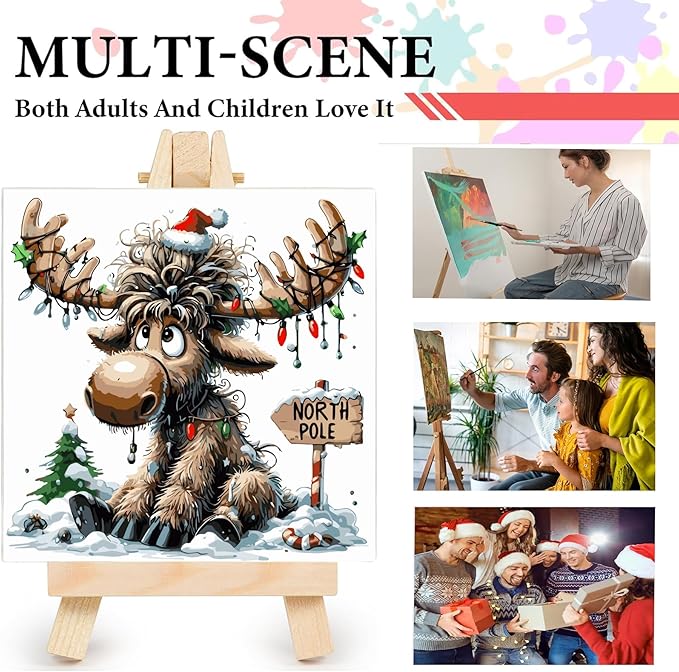 Christmas Painting by Numbers Kit for Adults Beginner,Cute Deer Color by Numbers for Adults,Moose Adult Paint by Number Kits on Canvas,Paint by Numbers Easy for Home Wall Decor 15.7X15.7 Inch