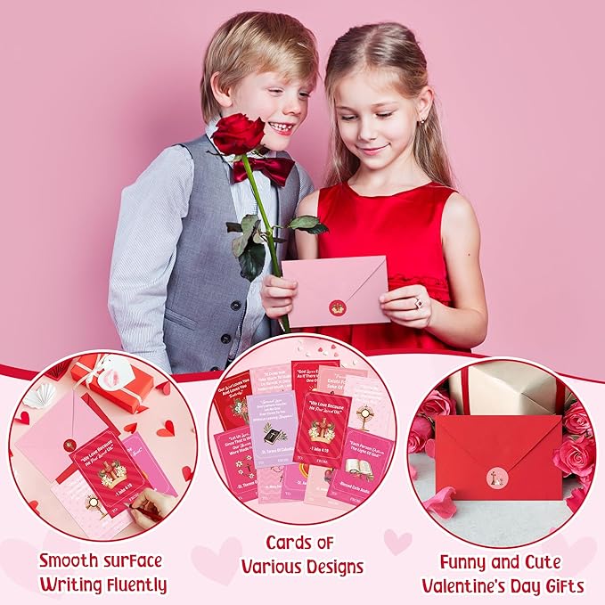 TICIAGA 144pcs Valentine's Day Catholic Church Greeting Cards with Envelop Retro Religious Sticker for Kid Bible Books Notecard Exchange Gifts for Boys and Girls Christian School Classroom Party Favors