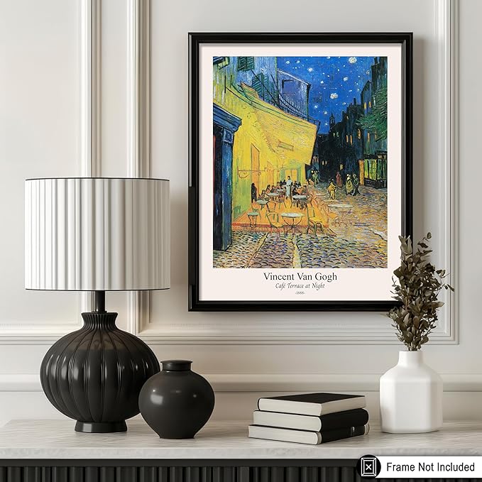Monem Art Vintage Van Gogh Poster - Retro Cafe Terrace at Night Print - Impressionism Art - Fine Art - Classic Painting Art - Aesthetic Living Room or Bedroom Wall Decor - 11x14 UNFRAMED Wall Art