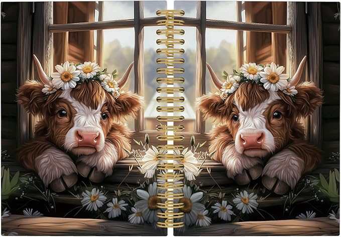 Highland Cow Journal Notebook - Western Farmhouse Floral Notebooks College Ruled for Work School, Highland Cow Gifts for Women, Western Office Supplies, Hardcover Spiral Notebook 5.5"x8.3"