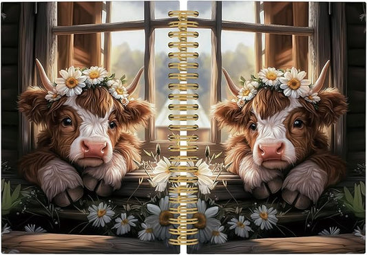Highland Cow Journal Notebook - Western Farmhouse Floral Notebooks College Ruled for Work School, Highland Cow Gifts for Women, Western Office Supplies, Hardcover Spiral Notebook 5.5"x8.3"