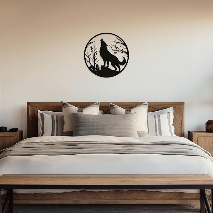 DIMARONGTON Wolf Metal Wall Decor, 12x12 Rustic Iron Wildlife Silhouette for Wall, Black Wolf Art for Indoor or Outdoor Display, Gift for Men