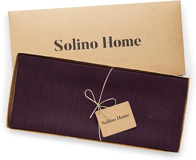 Solino Home Linen Chambray Burgundy Table Runner 156 Inches Long - Athena, 100% Pure Linen 14 x 156 Inch Table Runner for Valentines
