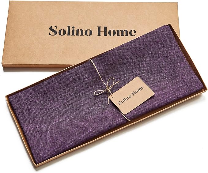 Solino Home Linen Grape Table Runner 108 Inches Long - Athena, 100% Pure Linen Dining Table Runner 14 x 108 Inch for Winter, Valentines, Spring, Easter