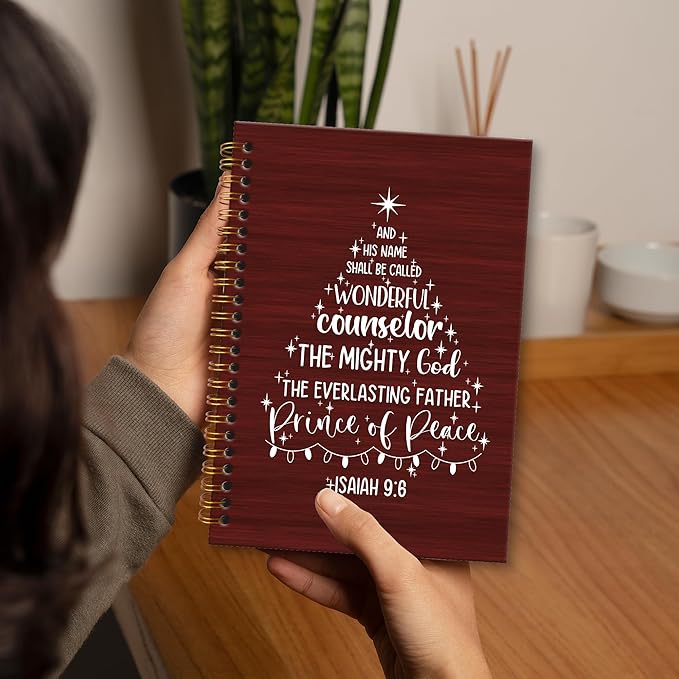 XNXLDYLH Christian Christmas Tree Notebook Journal, Church Isaiah 9:6 Spiral Notebook, Bible Study Prayer Journals Notebooks for Women, Christmas Christian Office School Supplies Gifts, 5.5x8.3 Inch