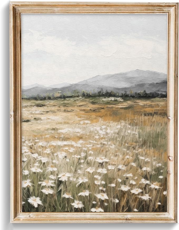 uniro Vintage Wall Art Decor Spring Muted Wildflower Field Wall Painting Canvas Prints Farmhouse Wall Art Room Decor Vintage Landscape Art Pictures for Bathroom Wall Decor(8" x 10"-UNFRAMED)