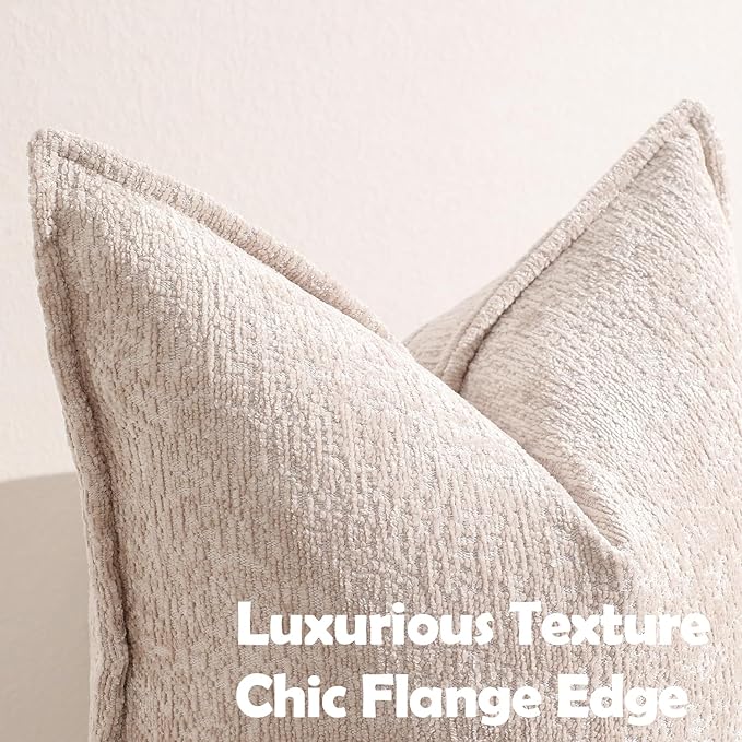 Pack of 2 Tan Decorative Throw Pillow Covers 16x16 Cozy Soft Chenille Accent Vintage Square Couch Pillow Covers for Home Decor Bed Sofa Living Room