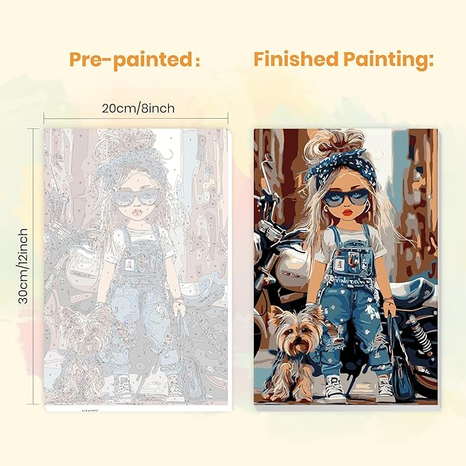 MXJSUA Motorcycle AMD Dog Framed Paint by Numbers for Adults Beginners, Easy Adults' Paint-by-Number Kits on Canvas with Easel, Acrylic Number Painting Crafts Kits Gifts for Home Decor, 8x12inch