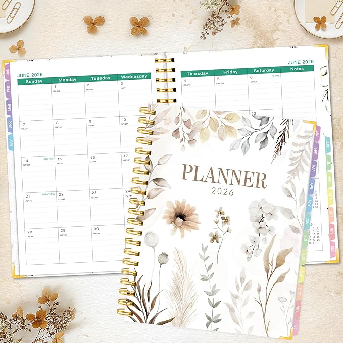 GuassLee 2026 Weekly Monthly Planner A4, 12-Month Hardcover Large Calendar Planner with Tabs, Stickers & Pocket, January 2026 to December 2026 Daily Planner Organizer for School Home Office
