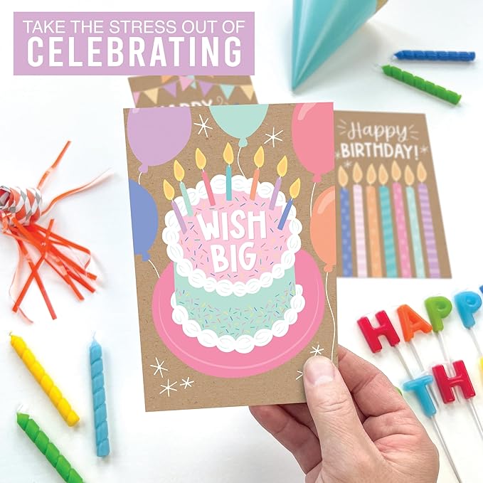 Hadley Designs Happy Birthday Cards Bulk with Envelopes - 24 Assorted Birthday Cards for Kids & Adults, Bulk Greeting Card Pack for Office, Blank Generic Bday Notecards with Envelopes, Designed in USA