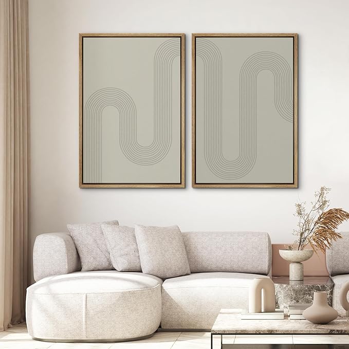 SIGNWIN Framed Canvas Print Wall Art Set Geometric Tan Pastel Color Field Landscape Abstract Shapes Cozy Neutral Modern Art Minimalism Decorative for Living Room, Bedroom, Office - 16"x24"x2 Natural