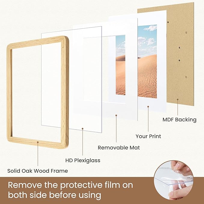 Dreamland 5x7 Picture Frame, Solid Oak Wood Photo Frame with Mat for 4x6, Round Corner 5 x 7 Matted Picture Frames with Resistant Plexiglass for Wall Mounting or Tabletop, Oak Color, Set of 1