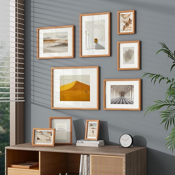 4x6 Picture Frame, USA-Sourced Natural Cherry Wood Photo Collage Frame with HD Tempered Glass, Modern Simple 4 x 6 Wooden Frame Matted to 3.5x5, Gallery Wall Frames for Art, Wall or Tabletop Display