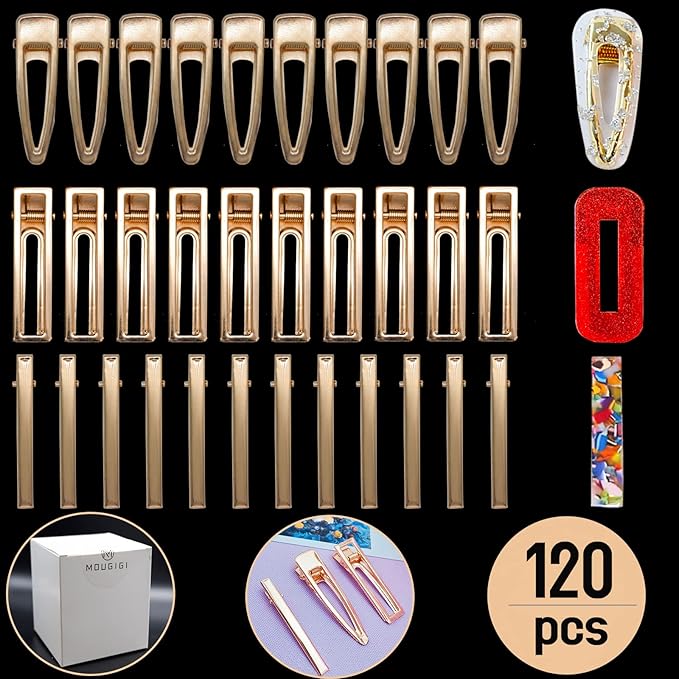 120 PCS Gold Metal Hair Clips-Smooth Alligator Clips for Hair,Duck Bill Design for Secure Hold-Ideal for Styling,Makeup,and Sports-DIY Craft Accessories for Hair Decorations（not have a mold）