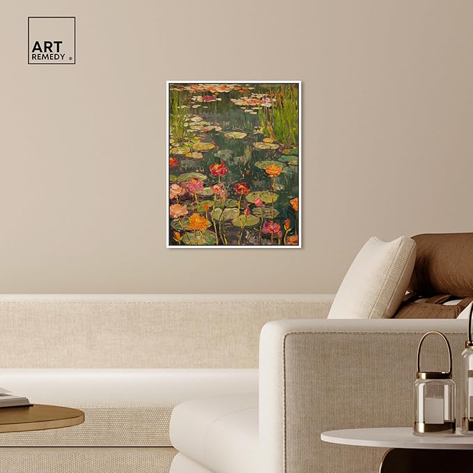 Art Remedy Afternoon Visit Framed Impressionism 1 Piece Canvas Wall Art/Monet And Van Gogh Inspired Art, 21" x 25", White Frame