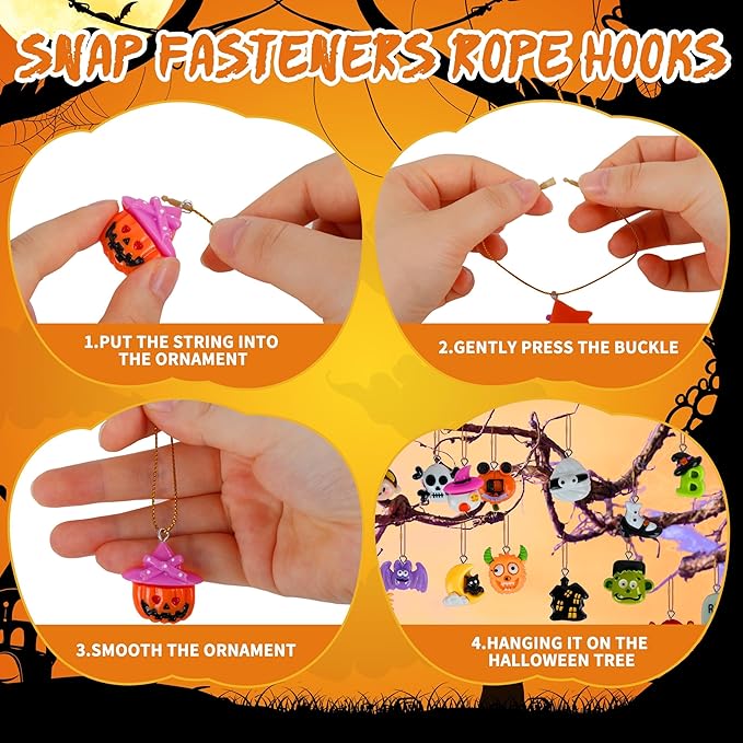 40Pcs Halloween Hanging Ornaments, Tiny Resin Charm Pendants Miniatures Figurines with Golden String for Mini Halloween Tree Decorations Holiday Party Decor