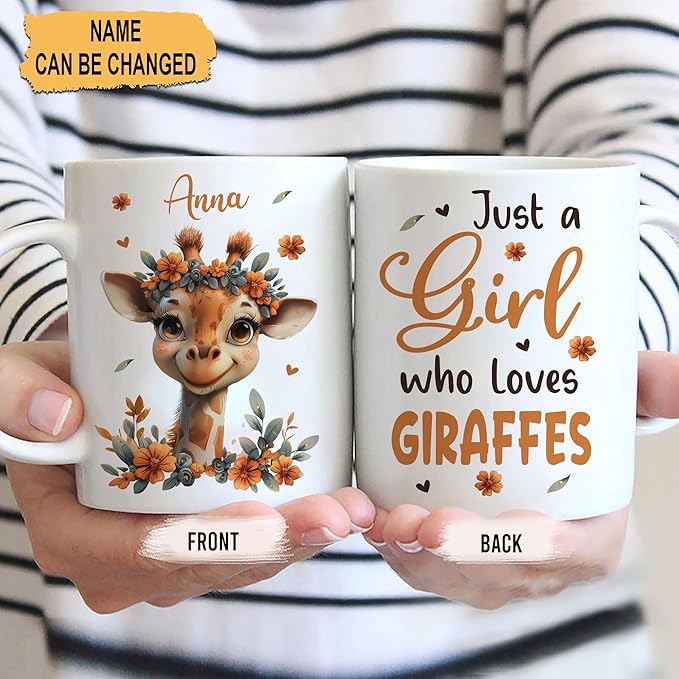 Hyturtle Personalized Cute Giraffe Coffee Mug - Gift For Giraffe Lover - Custom Name Coffee Cup Ceramic Mug 11oz - 15oz
