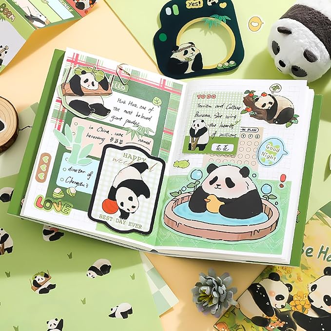 Auguro Cute Panda Scrapbook Kit A6 Grid Notebook Scrapbook Starter Kits for Adults Junk Journal Kit journaling Supplies kit Craft DIY Gift for Adult Teen Girl