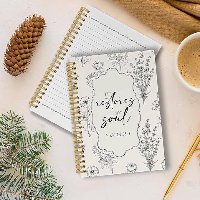 Christian Journal Notebook - Black Bible Verse Religious Scripture Notebooks College Ruled for Work School, Gifts for Women, Office Supplies, Hardcover Spiral Notebook 5.5"x8.3"